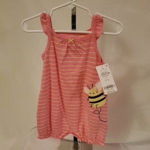 Romper, Embroidered bumble bee, Pink and Yellow Stripe, 9-month (Carter's)